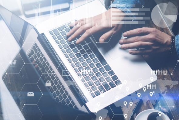 laptop from above with various overlays